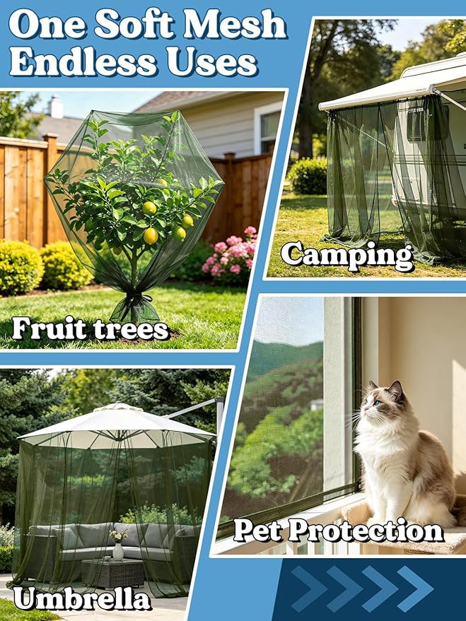 ANPHSIN 33x10ft Ultra fine Mosquito Net for Patio - Mesh Netting Screen for Outdoor Garden Porch Balcony, Protects Skin & Plants from Bugs, Birds, Green