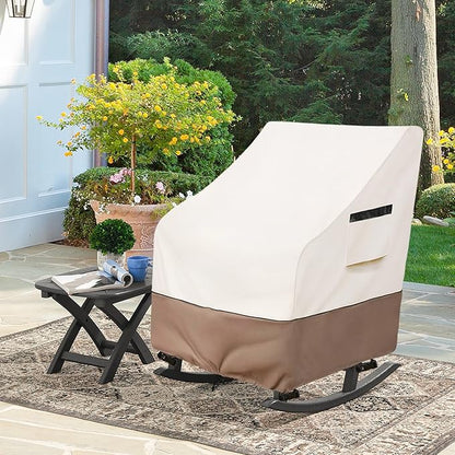 Outdoor Rocking Chair Cover, Heavy Duty 600D Patio Chair Winter Cover for 27" W x 34" D x 45" H, Beige