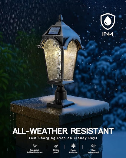 FEMILA Outdoor Post Lights Solar Powered, 22" Dusk to Dawn Aluminum Glass Solar Post Light Fixtures for Yard Pathway Entrance, 4FYX90PM-SL BK