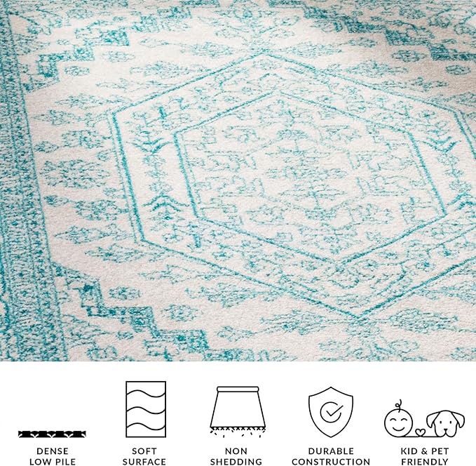 SAFAVIEH Adirondack Collection Runner Rug - 2'6" x 8', Ivory & Teal, Oriental Medallion Design, Non-Shedding & Easy Care, Ideal for High Traffic Areas in Living Room, Bedroom (ADR108G)