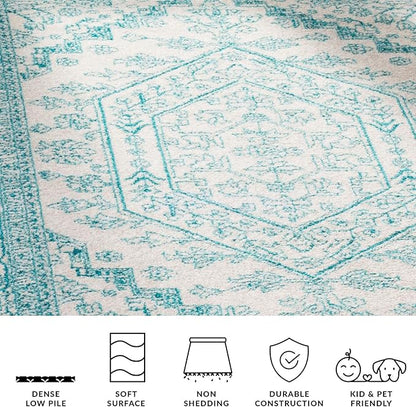 SAFAVIEH Adirondack Collection Runner Rug - 2'6" x 8', Ivory & Teal, Oriental Medallion Design, Non-Shedding & Easy Care, Ideal for High Traffic Areas in Living Room, Bedroom (ADR108G)