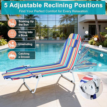 MOPHOTO Tanning Chair, 5-Position Sunbathing Lounge Chair with Face Hole, Folding Chaise Lounger for Pool Beach Patio