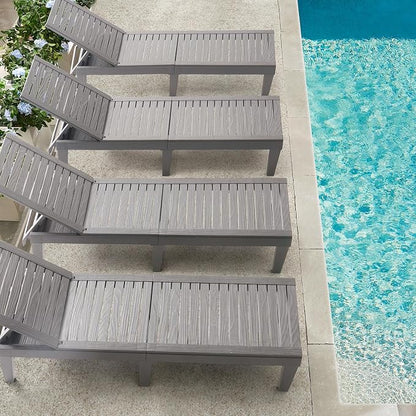 Nestl Patio Chairs - Grey Chaise Lounge Chair Outdoor, 5-Position Adjustable Sun Tanning Chair, Waterproof Pool Lounge Chairs Set of 6, Reclining Lawn Chair, Lightweight Outdoor Lounge Chairs