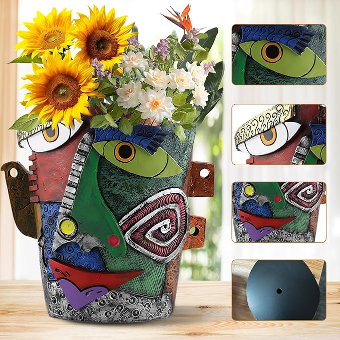 Brutalist Abstract Face Planters Pots, Unique Abstract Flower Pot Head Planter Pot Ornaments Resin Picasso Flowerpot with Drainage Hole for Indoor and Outdoor Plants Home Decor (Frown)