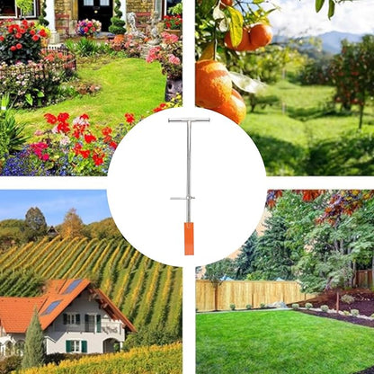 Tyenaza Spade Shovel, Dibble Bar Planting Tool with Foot Pedal Stainless Steel T Handle Spade Shovel for Digging Transplanting Gardening