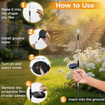 btfarm 4 Pack 120 LED Solar Garden Lights Outdoor, 8 Modes Firework Lights Solar Powered, Waterproof Twinkle Fairy Light Outside for Yard Patio Pathway Pool Christmas Party Decorative, Warm White