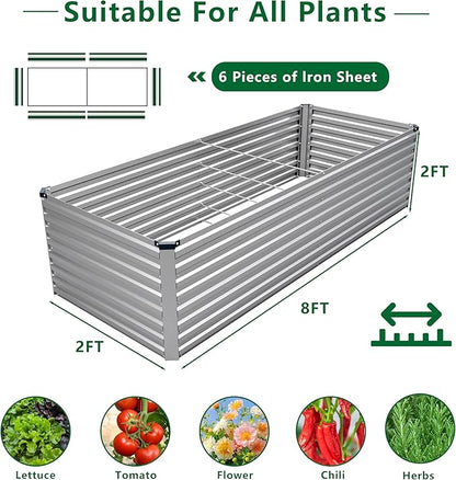 DIIYIV Galvanized Raised Garden Bed Kit Outdoor Patio,8x2x2ft Large Rectangular Metal Planter Boxes,Deep Root Box Planter for Gardening,Vegetables,Flowers,Herbs-Silver