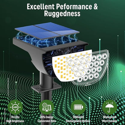 GKGG Solar Lights Outdoor Waterproof IP65, Solar Powered 76 LED 3 Lighting Modes Solar Spot Lights Outdoor for Yard Garden Landscape Pathway (White, 6 Pack)