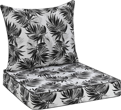 Favoyard Outdoor Seat Cushion 19 x 19 x 3 in Waterproof Pattern Fade Resistant Cover Removable Patio Furniture Cushions Deep Seat & Back Cushion Set with Adjustable Straps for Patio Chair Sofa Couch