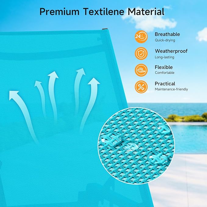 Aluminum Chaise Lounge Chair Outdoor, Foldable & Assembly Free Outdoor Lounge Chair with 5 Position Adjustable Backrest, Patio Pool Lounge Chairs for Outside Poolside Beach Lawn, 1PC, Lake Blue