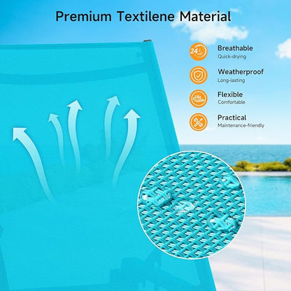 Aluminum Chaise Lounge Chair Outdoor, Foldable & Assembly Free Outdoor Lounge Chair with 5 Position Adjustable Backrest, Patio Pool Lounge Chairs for Outside Poolside Beach Lawn, 1PC, Lake Blue