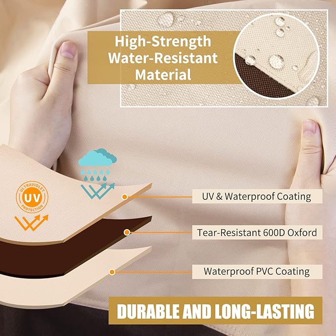 Patio Furniture Covers Waterproof Outdoor Covers For Patio Heavy Duty Oxford Anti-Fading Rectangular Table Sofa Cover 130"L (Beige & Brown)