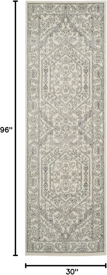 SAFAVIEH Adirondack Collection Runner Rug - 2'6" x 8', Ivory & Silver, Oriental Medallion Design, Non-Shedding & Easy Care, Ideal for High Traffic Areas in Living Room, Bedroom (ADR108B)