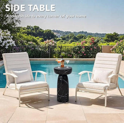 Marble Side Table, 24" Modern Accent Table with Pedestal Stand, Durable Faux Marble Side Table for Small Spaces, Marble Look Coffee Table Accent Drink Tables for Living Room Patio Balcony