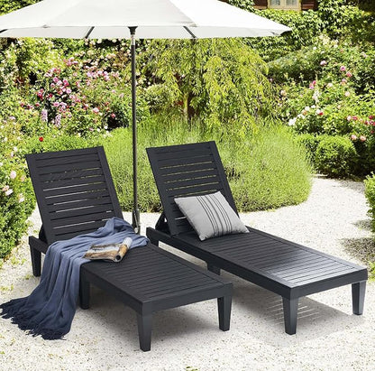 Nestl Patio Chairs - Black Chaise Lounge Chair Outdoor, 5-Position Adjustable Sun Tanning Chair, Waterproof Pool Lounge Chairs Set of 2, Reclining Lawn Chair, Lightweight Outdoor Lounge Chairs