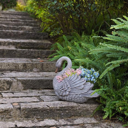 Unique Planters Swan Flower Pot Large – 18.5 Inch Planter Pots for Indoor Outdoor Concrete Finish Animal Swan Planters Resin Planter Garden Decoration Pot for Plants 18.5*9.75*14.5 Inch LC Lcdecohome
