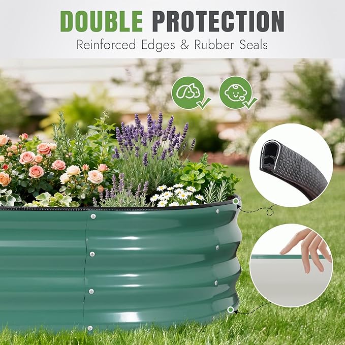 INNO STAGE Galvanized Raised Garden Bed, 6x3x1FT Oval Metal Raised Garden Beds for Vegetables, Rust-Resistant & Easy Assembly, Outdoor Planter Box for Gardening, Flowers, Herbs (Green)