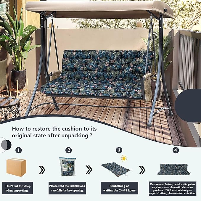 2/3 Seater Swing Replacement Cushion, Waterproof Porch Swing Cushions with Backrest, Thickened Bench Cushions for Outdoor Furniture, for Outdoor Patio Swing (Hummingbird, 70.8 * 40in)