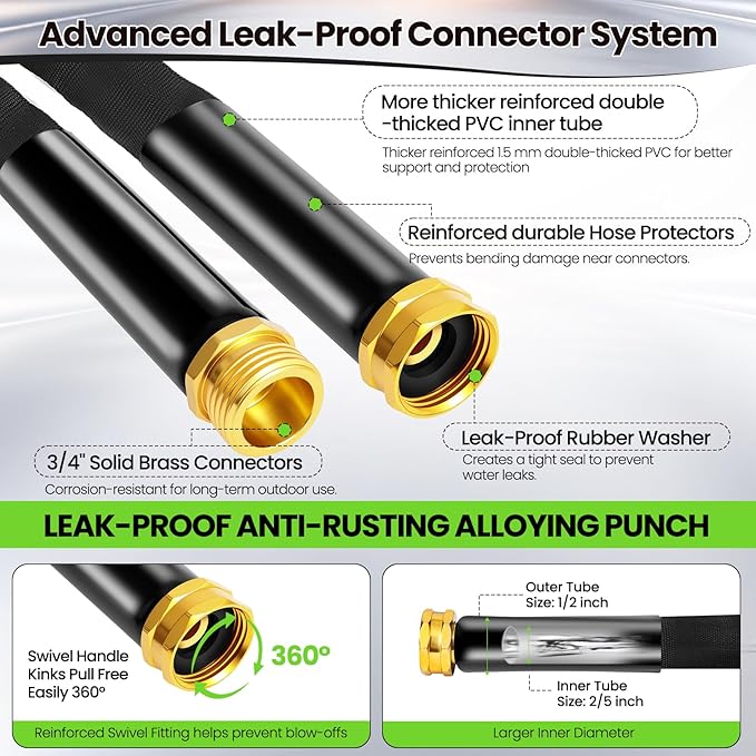100FT Non-Expandable Garden Hose Lightweight Flexible Water Hose With Sprayer Nozzle High Pressure Kink Resistant & Leakproof Durable Portable For Yard Garden Lawn