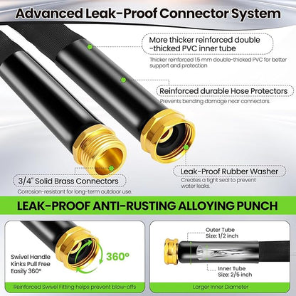 100FT Non-Expandable Garden Hose Lightweight Flexible Water Hose With Sprayer Nozzle High Pressure Kink Resistant & Leakproof Durable Portable For Yard Garden Lawn