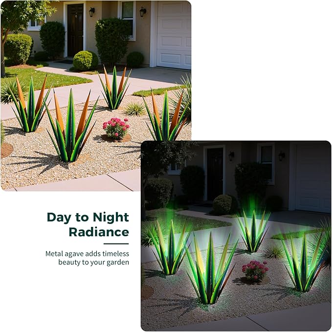 KODIBO 24” Large Solar Metal Agave Plants Outdoor Decor, Tequila Rustic Sculpture Outdoor Statues, Garden Sculpture for Patio Path Courtyard and Lawn