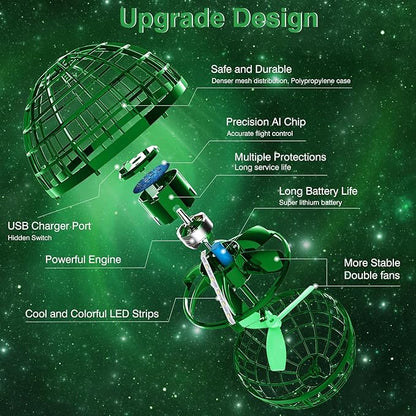Ciniffo Flying Orb Ball 2025, Hand Controlled Boomerang Spinner Mini Drone Cosmic Globe Toy, Cool Toys Gift for 6 7 8 9 10+ Year Old Boys Girls Teens Outdoor Toys(Green)