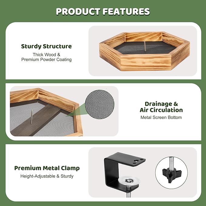 MIXXIDEA Bird Feeder Tray for Railing, Balcony Platform Deck Bird Feeders for Outside, Sturdy Wooden Birds Feeder for Attracting Wild Birds (Brown)