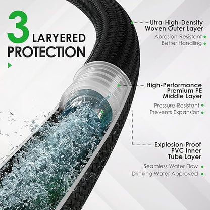 Garden Hose 100 FT, Non-Expanding Lightweight Water Hose with 10 Function Nozzle, Flexible, Kink Free, Wear-Resistant Fabric Leak Proof Garden Hoses for Outdoor, Yard, Lawn, Car, Marine, RV, Pet Bath