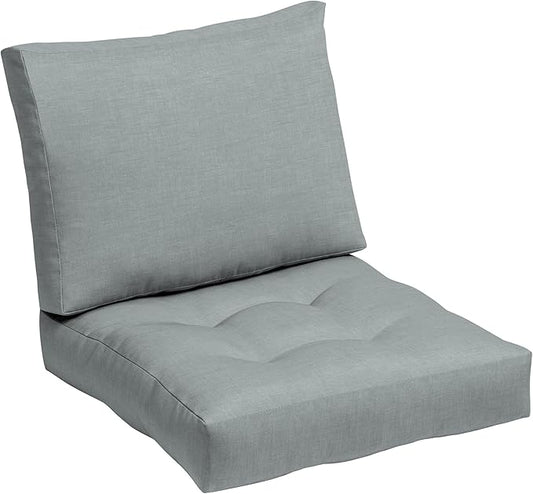 Arden Outdoor Plush Modern Tufted Blowfill Deep Seat Set, 24 x 24, Water Repellent, Fade Resistant, Deep Seat Bottom and Back Cushion for Chair and Sofa, Stone Grey Leala