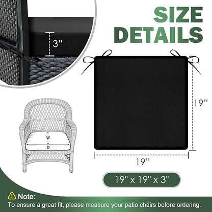 Outdoor Chair Cushions Set of 4, 19x19x3 Inch Waterproof & Fade Resistant Patio Furniture Seat Cushions with Ties, Square Outdoor Dining Chair Cushions for Lawn, Garden, Deck & Yard, Black
