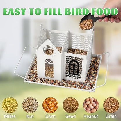 Solar Bird Feeder for Outdoors – White Metal Hanging Bird Feeder with Solar Light, Decorative Bird House Feeder for Cardinals, Finches, and Wild Birds, Weatherproof Backyard Garden Decor