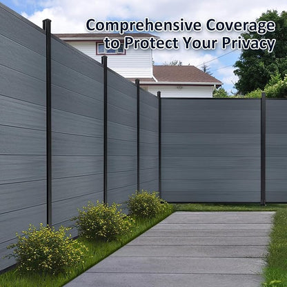 6x6Ft Outdoor Privacy Fence, Wind Resistant, Wood Plastic Composite Fence Panel with 2 Posts, Yard and Garden Fencing