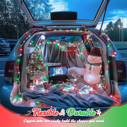 JMEXSUSS 2 Pack Red White and Green Solar Christmas Lights, Each 33FT 100 LED Solar String Lights Outdoor, Waterproof Solar Fairy Lights for Outside Christmas Decorations