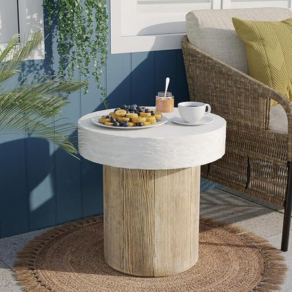 SUNBURY Outdoor Concrete Coffee Table, 20" W Patio Dining Table, Outdoor Table Round in Antique Beige Coffee Table for Patio, Garden, Backyard