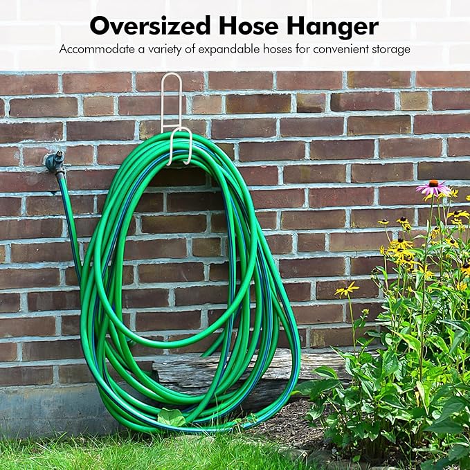 Garden Hose Holder, Wall Mount Water Hose Hanger, Hanging Storage Rack for Garden Hoses, Ropes, Outside Yard (White)