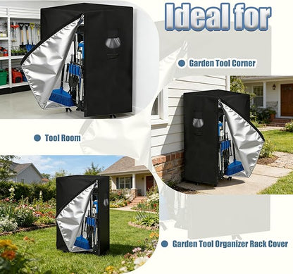 Garden Tool Organizer Rack Cover, 35.4"x31.5"x63", All-Weather Water-Resistant Cover, 420D Oxford Fabric, Easy-Access Tape Closures, Handles and Ventilation for Outdoor Storage, Only Cover