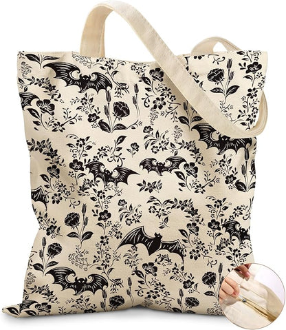 Miss Adola Canvas Tote Bag for Women – Aesthetic Canvas Bag with Zipper Cute Stylish Reusable Shoulder Totes for Shopping Work Daily Vacation, Bianfu Flower