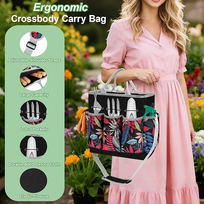 Gardening Tools Set, 22Pcs Heavy Duty Gardening Gifts for Women&Mom, Stainless Steel Garden Tool Kit with Shoulder Organizer Handbag Repotting Mat, Ideal Gifts for Gardener
