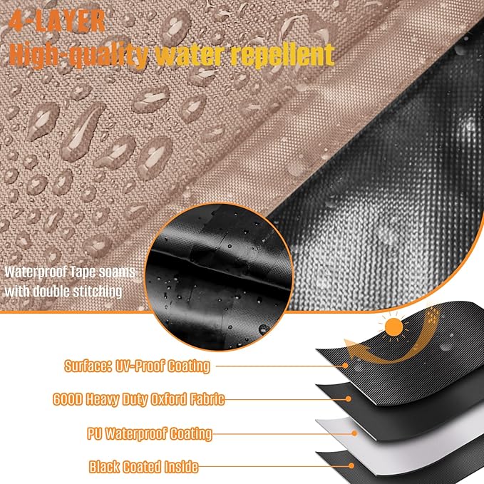 Kovshuiwe Rectangular Patio Heavy Duty Table Cover -Garden Furniture Covers for Shade and Rain, 600D Oxford Cloth Waterproof Outdoor Dining Table and Chairs Furniture Cover 64" L x 38" W x28 H,Khaki