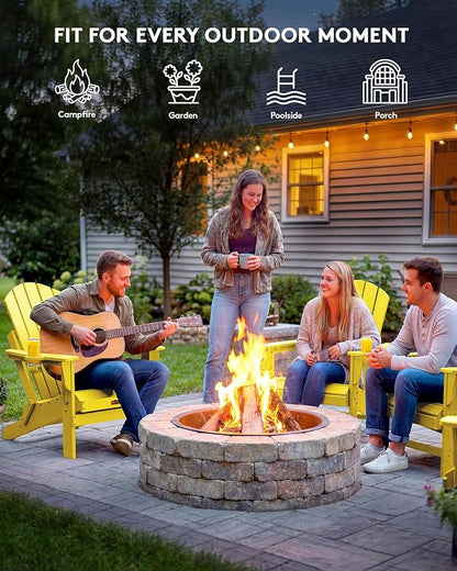 SERWALL Folding Adirondack Chair Outdoor Adirondack Chairs with Cup Holder, Weather Resistant Fire Pit Chairs for Patio - Yellow