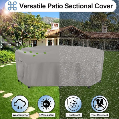 OutdoorLines Waterproof Curved Outdoor Sectional Cover - UV Resistant Windproof Patio Sectional Sofa Covers for Deck, Lawn and Backyard, Heavy Duty Furniture Covers (120Lx36Dx38Hx82FL, Grey)