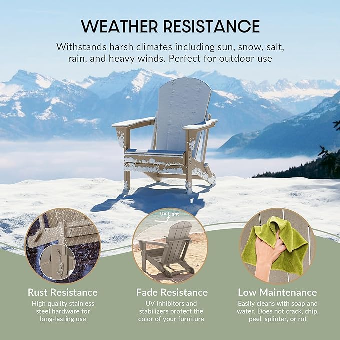 WestinTrends Malibu 4-Piece Set Outdoor Folding Poly Adirondack Chair, Weathered Wood