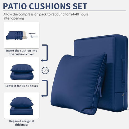 Premium Outdoor Seat Cushion Chair Cushions for Patio Furniture 24 L X 24 W X 5 H Waterproof & Fade Resistant Deep Seat and Backrest Cushion Set with Removable Covers for Chair, Sofa