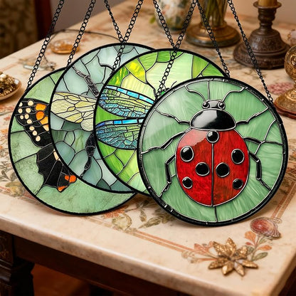 Stained Glass Window Hanging 4 Pcs Set Butterfly Dragonfly Bee Ladybug 9.8" - Suncatcher Door Garden Sun Catcher Decor Birthday Mother's Day for Mom Woman Nana Men