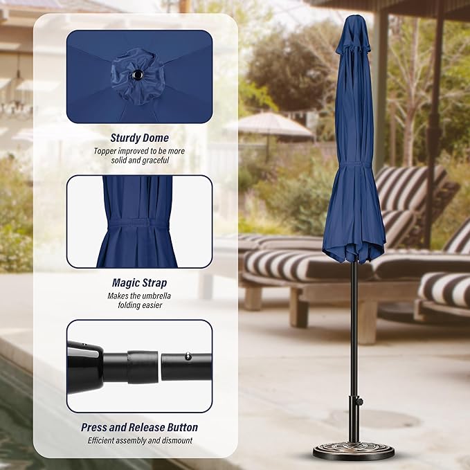Simple Deluxe 10FT Outdoor Patio Umbrella Table Market Umbrella with Push Button Tilt and Crank, 8 Sturdy Ribs, UV Protection Waterproof for Garden, Lawn, Deck, Backyard, Pool, Dark Blue