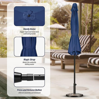 Simple Deluxe 10FT Outdoor Patio Umbrella Table Market Umbrella with Push Button Tilt and Crank, 8 Sturdy Ribs, UV Protection Waterproof for Garden, Lawn, Deck, Backyard, Pool, Dark Blue