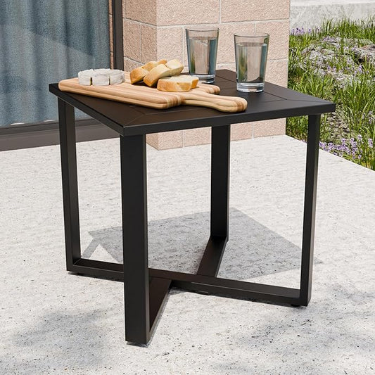 Urban Anvil Patio Metal Side Table, Black Metal Outdoor Side Table, Square Patio End Table for Balcony Porch Deck