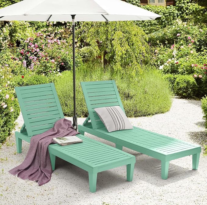Nestl Sun Tanning Chair - Sage Green Chaise Lounge Chair Outdoor, Lightweight Pool Lounge Chairs, Adjustable 5-Position Reclining Lawn Chair, Waterproof Beach Outdoor Lounge Chairs