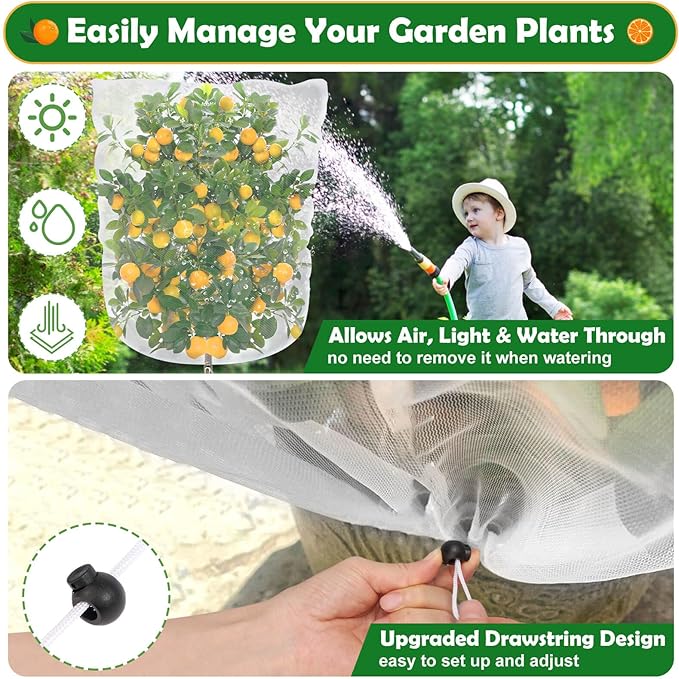 6 Pack Bird Netting for Garden, 3.2×5.2Ft Blueberry Bush Netting Cover with Drawstring, Insect Net Blueberry Netting Plant Covers Garden Netting for Garden Protection Tomato Fruit Bush
