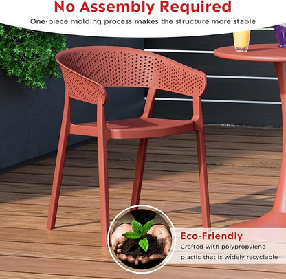 Costaelm Table Chairs Set of 4, HDPE Patio Square Dining Table and Stackable Chairs, Outdoor Small Patio Furniture Set All Weather for Backyard Porch Poolside, Red